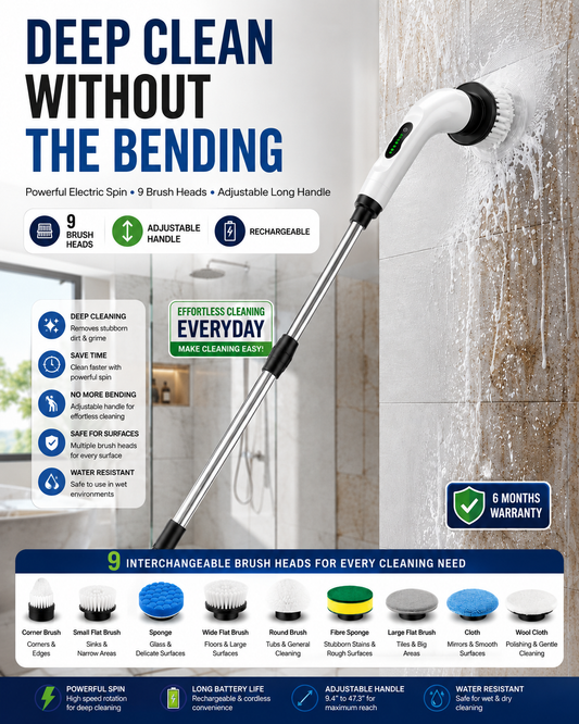 9-in-1 Electric Spin Scrubber with Adjustable Long Handle