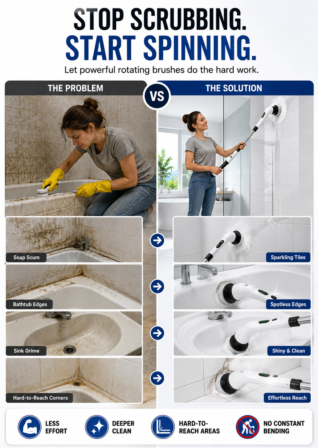 9-in-1 Electric Spin Scrubber with Adjustable Long Handle