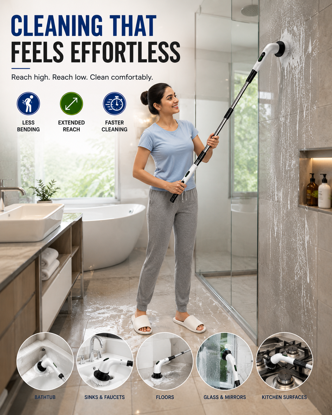 9-in-1 Electric Spin Scrubber with Adjustable Long Handle