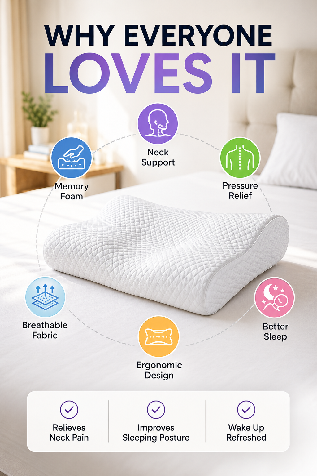 Memory Foam Solid Orthopaedic  Pillow White
